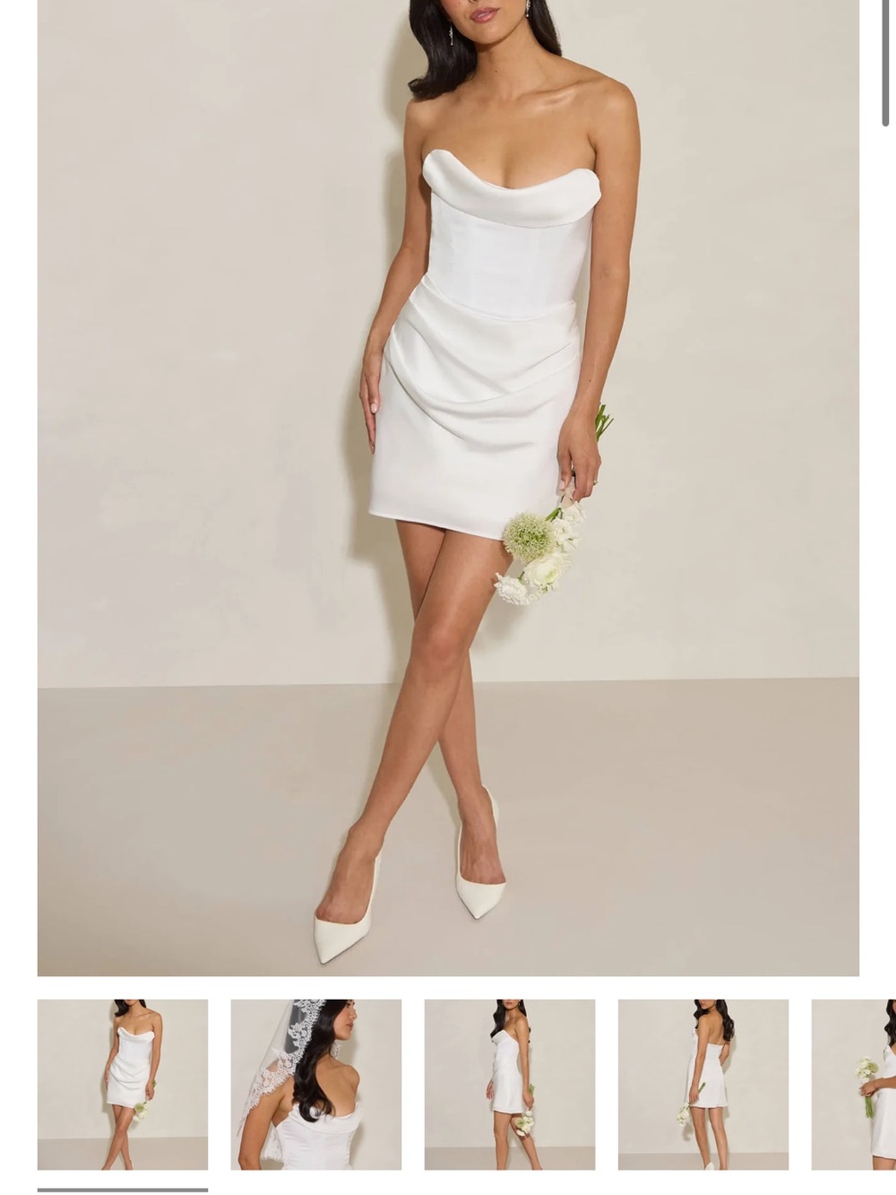 Park & Fifth Strapless White Mini Dress with Draped Skirt